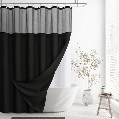 Linen Shower Curtain 78 Inches for Man Bathroom Black Double Layer | Curtains with Hook, Snap in Liner, Water Repellent, Country Style, Modern Bath Decor, 1 Panel, 72x78