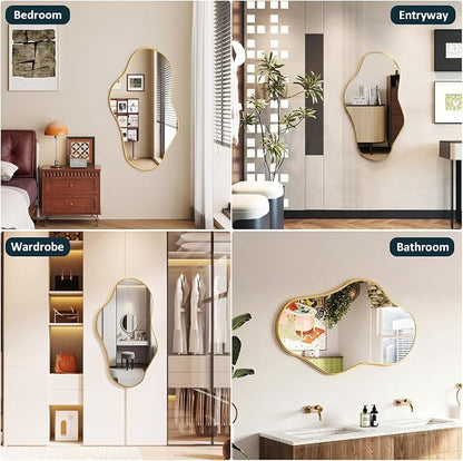 Irregular Full Length Mirror, 26"x46" Full Body Mirror with Metal Frame, Asymmetrical Mirrors for Entryway Bathroom Living Room Bedroom, Horizontal or Vertical Hanging