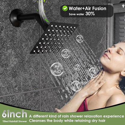 Enga Dual Shower Head System with Body Jets, 12"+ 6" Wall Mounted Dual Rain Shower Faucet with Valve Kit, Matte Black