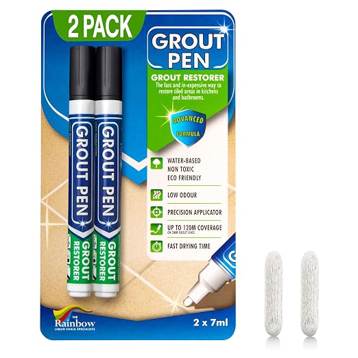 Grout Pen Black Tile Grout Paint Marker - 2 Pack w/Extra Tips (7mL) | Waterproof Grout Refresh Restorer for Kitchen & Bathroom, Tile Grout Colorant and Sealer Pens - Narrow Tip 5mm - Black