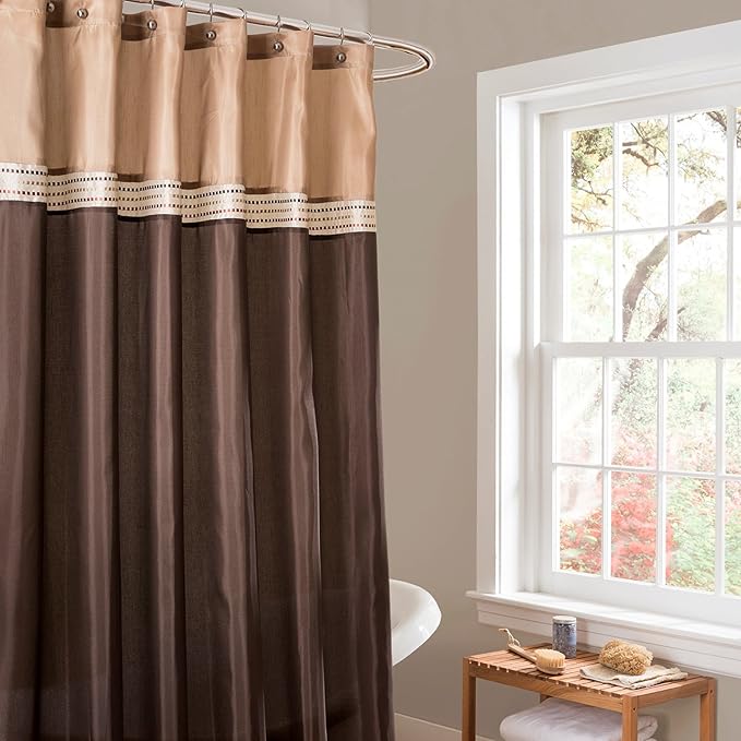 Lush Decor Terra Shower Curtain Single 72" W x 72" L Beige & Brown - Fabric Shower Curtains for Bathroom - Neutral Bathroom Curtain - Modern Glam Décor