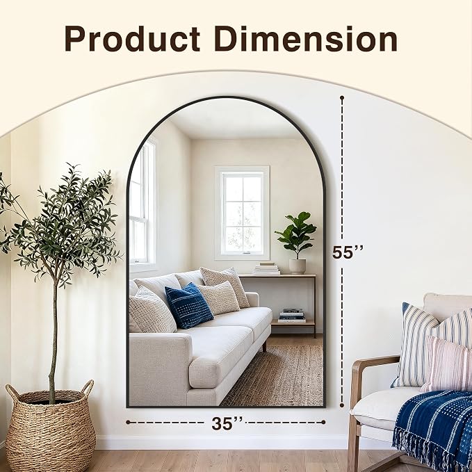 Arched Bathroom Vanity Mirror for Over Sink, 55”x35”, Black | HD Tempered Glass, Anti-Rust Metal Frame, Hanging or Leaning, Wall Mirrors for Bathroom Sink, Bedroom, Living Room, Entryway