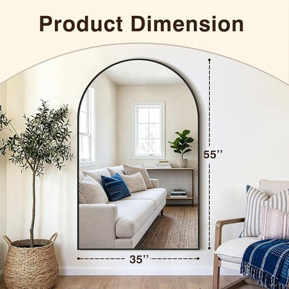 Arched Bathroom Vanity Mirror for Over Sink, 55”x35”, Black | HD Tempered Glass, Anti-Rust Metal Frame, Hanging or Leaning, Wall Mirrors for Bathroom Sink, Bedroom, Living Room, Entryway