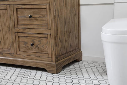 60" Pre-Assembled Bathroom Vanity with Sink, Solid Birch and MDF, Carrara White Marble Countertop Attached, Single Rectangle Porcelain Sink, 6 Soft-Close Drawers, Driftwood