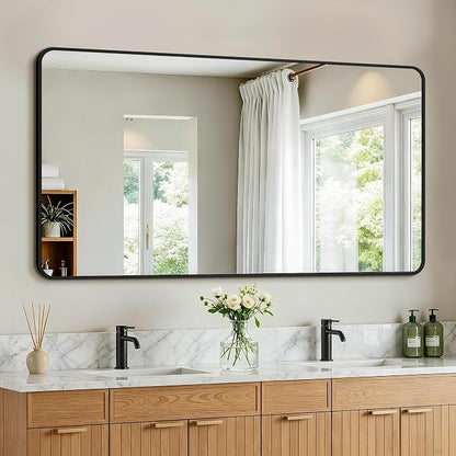Vanity Bathroom Mirror, 30”x55” Black Bathroom Mirror for Over Sink | HD Tempered Glass, Anti-Rust Frame, Vertical or Horizontal, Wall Mirrors for Bathroom Sink, Living Room, Entryway, Bedroom