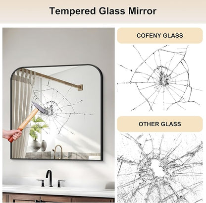 COFENY Bathroom Mirror, 30x30 inch Black Square Wall Mounted Mirror with Thin Frame, Bathroom Vanity Mirrors for Over Sink, Entryway, Living Room, Bedroom