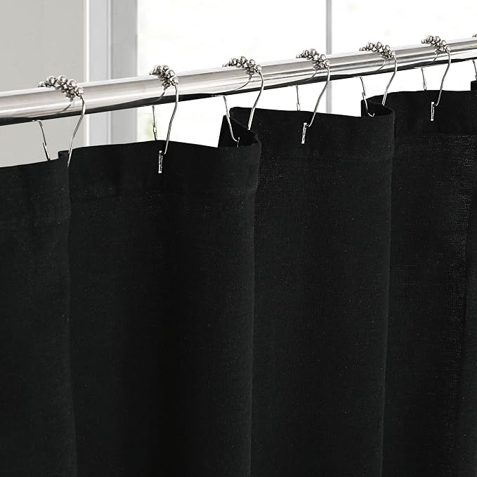 DOSLY Ides Farmhouse Cotton Button Black Gray Shower Curtain, Pleated White Cotton Blend Woven Fabric, Country Style, 72x72 in for Bathroom