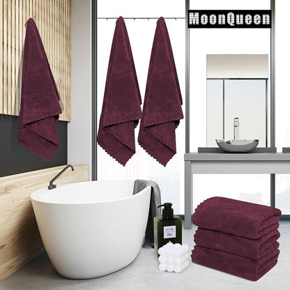 MOONQUEEN 2 Pack Premium Bath Towel Set - Quick Drying - Microfiber Coral Velvet Highly Absorbent Towels - Multipurpose Use as Bath Fitness, Bathroom, Shower, Sports, Yoga Towel (Burgundy)