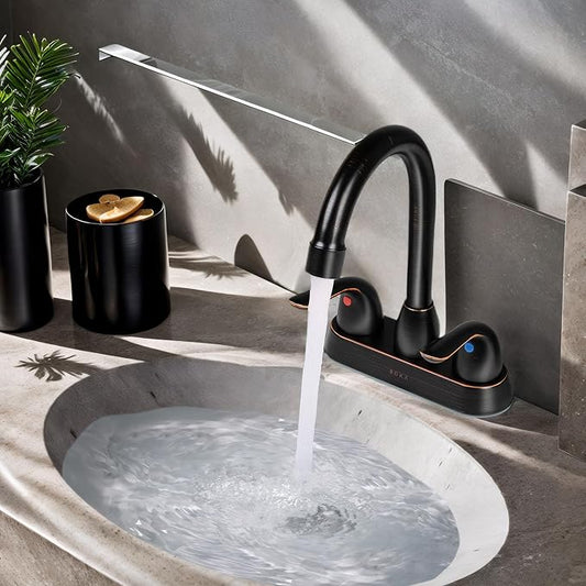 Stainless Steel Bathroom Faucet Oil-Rubbed Bronze Bathroom Sink Faucet with Pop-up Sink Drain Stopper & Deck Plate 3 Hole Bathroom Faucet 2 Handle Bathroom Faucet