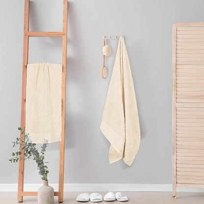 GLAMBURG 100% Cotton 2 Pack Oversized Bath Towel Set 28x55 Inches, Ultra Soft Highly Absorbant Compact Quickdry & Lightweight Large Bath Towels, Ideal for Gym Travel Camp Pool - Ivory