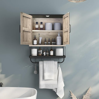 Over The Toilet Storage Cabinet, Bathroom Above Toilet Cabinet Organizer with Doors and Adjustable Shelves, Bathroom Shelf Organizer with Anti-Tip Device & Drain Rack, White (Brown)