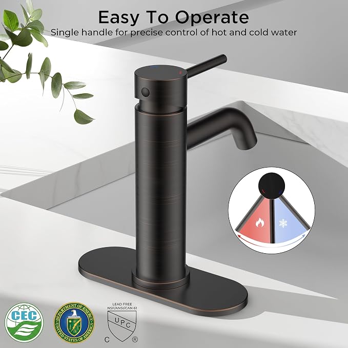 FORIOUS Bathroom Faucet 1 Hole, Single Handle Vainty Sink Faucets Bronze | for 1 or 3 Hole 4 Inch Centerset Sink, with Pop-up Drain, NSF61 Certificate, for Rv Commercial Lavatory Restroom Basin