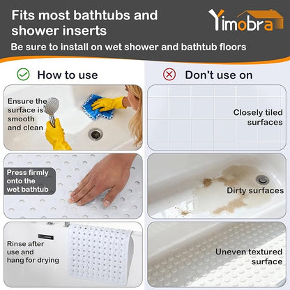 Yimobra Bathtub Mat Non Slip, 34.5"X15.5" Long Shower Mat for Inside Shower, Machine Washable Bath Mat with Drain Holes & Strong Suction Cups, Soft on Feet, Bathroom Essentials, White