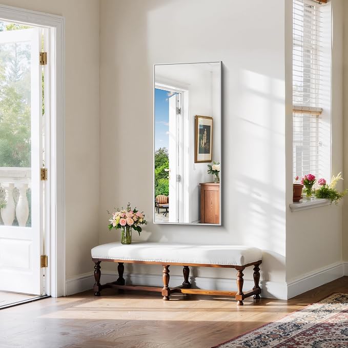 YIROMAN Bathroom Mirror 20"x48", Brushed Silver Bathroom Mirror for Over Sink with Aluminum Frame, Rectangular Vanity Mirror with Right Angles, Wall Mirror Hangs Horizontal or Vertical, Shatterproof