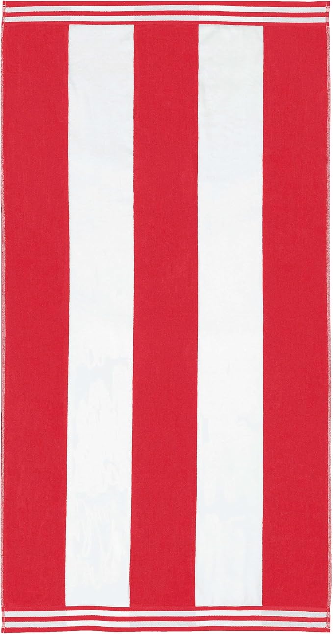 Superior Cotton Nautical Stripe Beach Towels, Colorful Towels for Adult, Kid, Pool, Swimming, Sand, Travel, Large Oversized, Absorbent, Fast Drying, Bath Basics, Cabana Collection, 1 Piece, Red