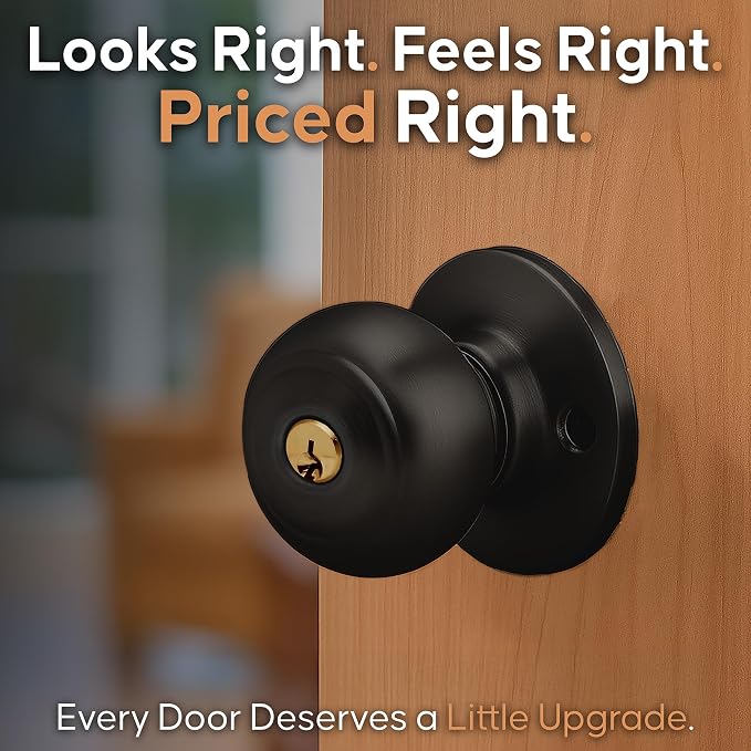 Copper Creek Colonial Entry Door Knob – Keyed Entry Handle with Lock and Key, ANSI Grade-3 Certified, DIY-Friendly Install for Interior and Exterior Entrance Doors – Matte Black (3 Pack)