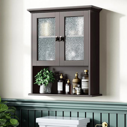 Bathroom Medicine Cabinet Wall Mount, Above Toilet Storage Cabinet with Tempered Glass Door and Buffering Hinge Wall Cabinet Bathroom Organizer Over The Toilet Storage Cabinet (Espresso)