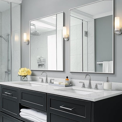 Bathroom Vanity Mirror for Wall 2Pack 36"x24" Bathroom Mirror for Over Sink | HD Shatterproof Glass, Rectangular Metal Frame, Horizontally or Vertically, Mirror for Bathroom, Living Room, Entryway,Silver