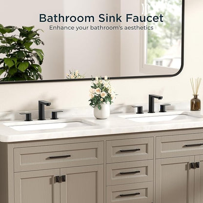 FORIOUS Matte Black Bathroom Faucet 3 Hole, 8 Inch Widespread Bathroom Sink Faucet with Pop-up Drain and cUPC Supply Lines for Basin, Vanity, Laundry Room and Restroom