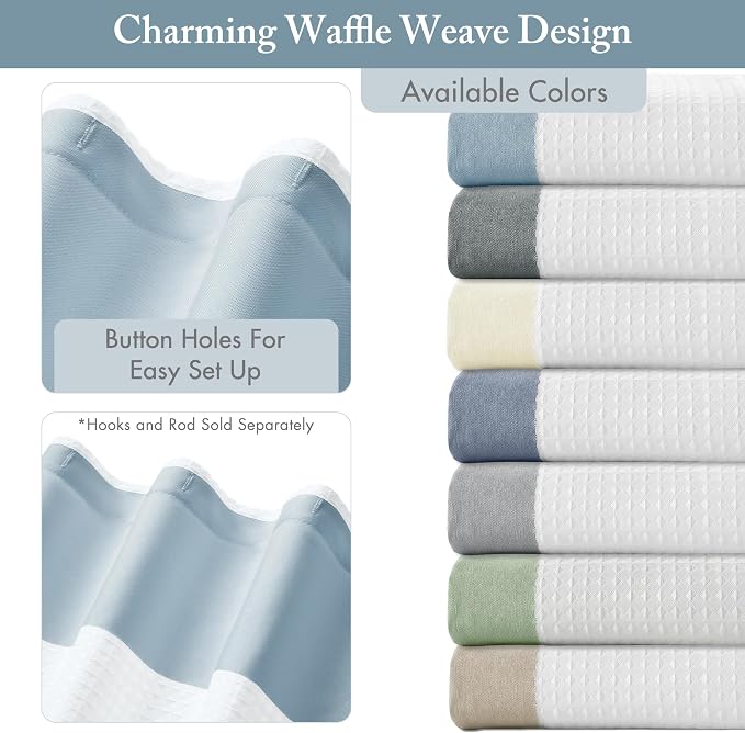 Madison Park Spa Waffle Weave Long Shower Curtain, 72 x 78, Blue | Striped, Pieced Fabric Design, 3M Scotchgard Moisture Management, Hotel Quality, Modern, for Bathroom, OEKO-TEX Certified
