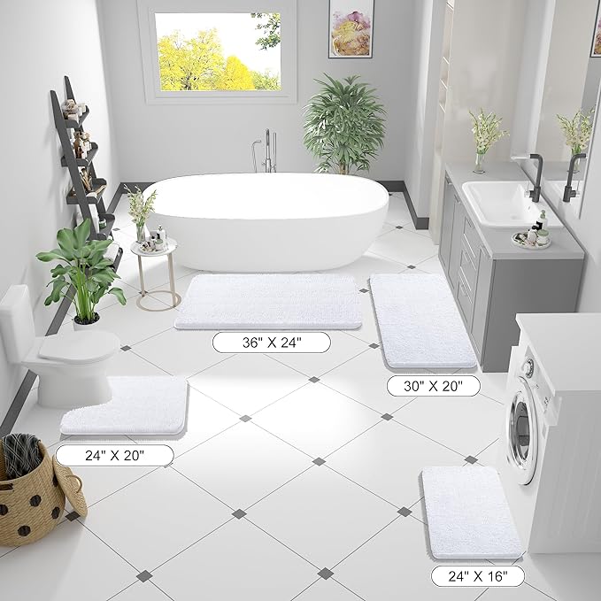 OLANLY Large Bathroom Rugs 47x32, Extra Soft Absorbent Chenille Bath Rugs | White, Quick-Drying Rubber Backing, Machine Washable Bath Mat for Bathroom Floor, Tub and Shower, Home Decor Accessories