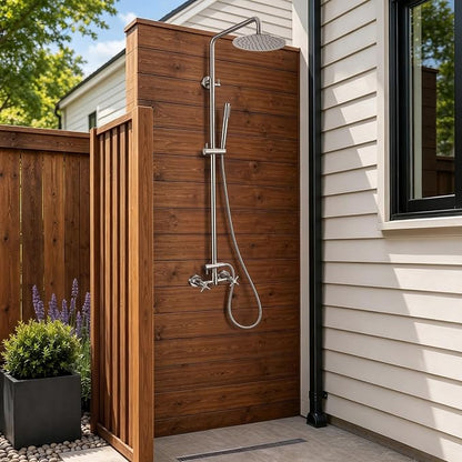 G‑Promise 316 Marine Grade Stainless Steel 8 Inches Outdoor Shower Kit | SUS 316 Stainless Steel, Built to Last, Easy Install, Height Adjustable, Wall Mounted, for Poolside, Backyard, Coastal Homes