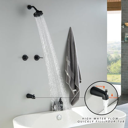 2 Handle Shower Faucet Set with Tub Spout Matte Black Two Handles Shower Faucet Set Bathtub Shower Faucet Combo, Wall Mount