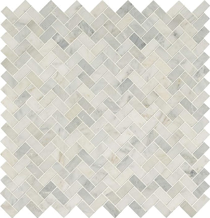 MSI Arabescato Carrara Herringbone Honed Marble Tile for Kitchen Backsplash, Wall Tile for Bathroom, Accent Wall Tile, and Shower Wall Tile, 11.63 in. X 11.63 in. Mesh-Mounted Mosaic Tile