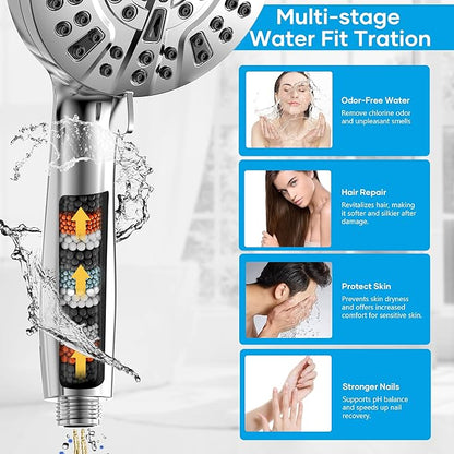 Shower Head with Handheld Spray Combo, Dual Rain Shower Head | High Pressure Performance, 10-Mode Spray Options, Replaceable Filter, Flexible 67" Hose, Durable Chrome Finish