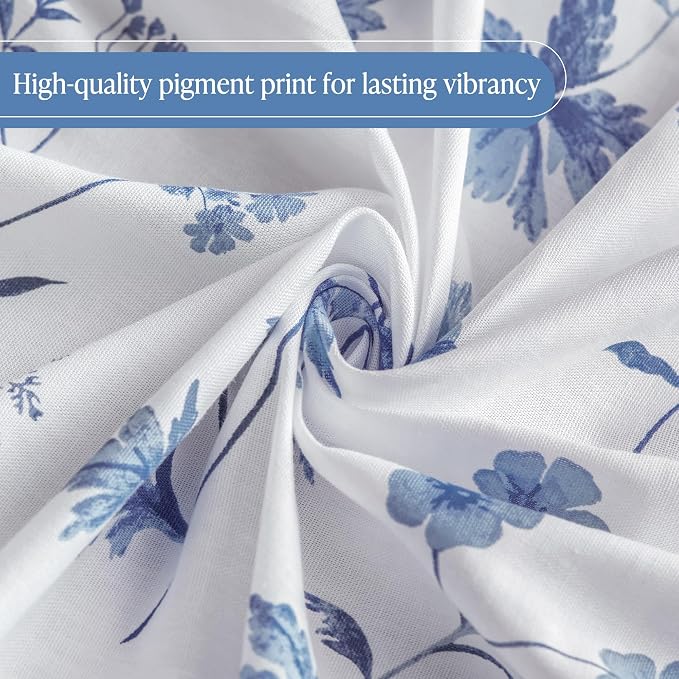 Martha Stewart 100% Cotton Floral Shower Curtain, 72 x 72, Blue | Martha's Garden Series, Botanical Floral Print, Spa Quality Modern, Machine Washable, Modern Bathroom Curtains