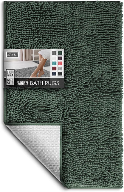 Hearth & Harbor Bathroom Rugs, Chenille Bath Mat - Machine Washable Bath Mats for Bathroom Non-Slip Backing Rubber, Quick Dry Bathroom Mat