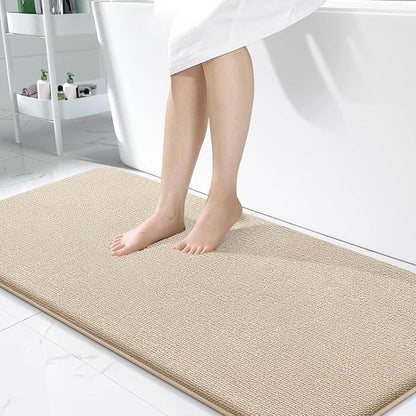 OLANLY Memory Foam Bathroom Runner Rugs 50x30, Absorbent Long Mat, Beige | Soft Quick Dry Bath Rugs, Non-Slip Carpet, Machine Washable Mat for Bathroom Floor, Tub and Shower, Home Decor Accessories