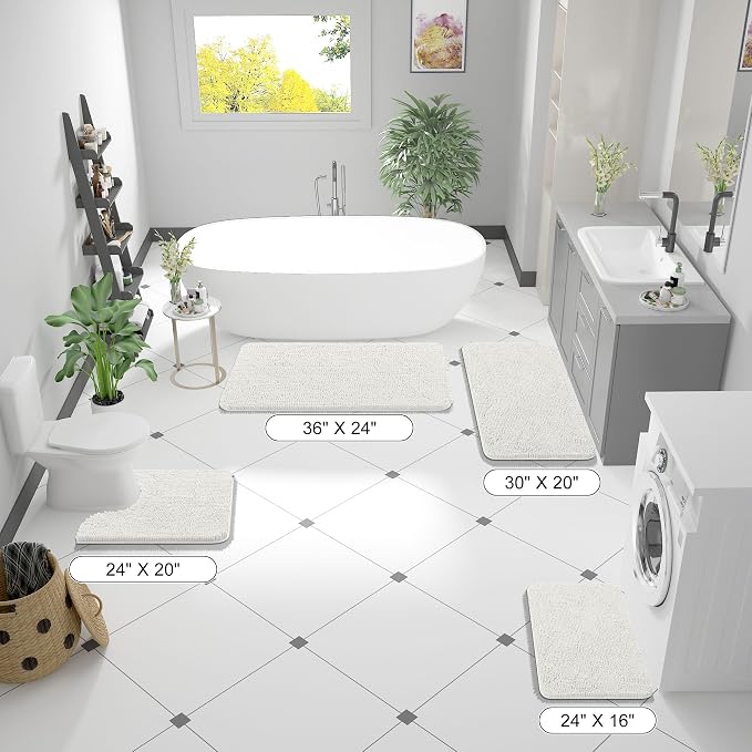 OLANLY Bathroom Runner Rugs 59x24, Extra Soft Absorbent Chenille Bath Rugs | Ivory, Quick-Drying Rubber Backing, Machine Washable Long Bath Mat for Bathroom Floor, Tub and Shower, Home Decor Accessories