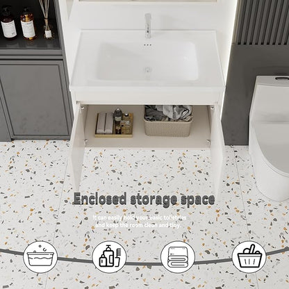 32'' Bathroom Vanity with Ceramic Sink Combo, Wall Mounted Small Bathroom Vanity with Soft-Close Door Modern Floating Cabinet, Pop-up Drain, P-Trap Included, Khaki(No Faucet)