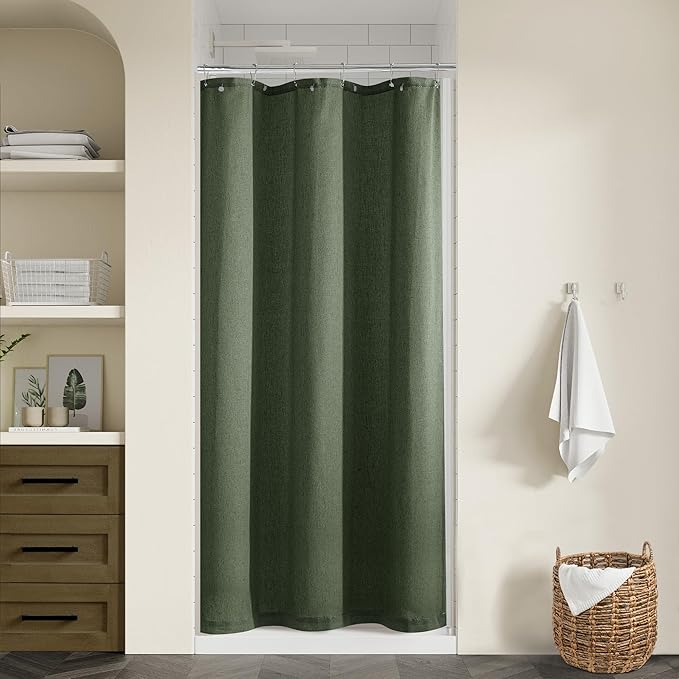 Olive Green Shower Curtain for Bathroom Water Repellent 36x72 Inch | Linen, Small Stall Bath Shower Curtains, Green, Boho, Cloth Fabric, Half Narrow RV Drapes, for Bathtub, 36 x 72 Inches