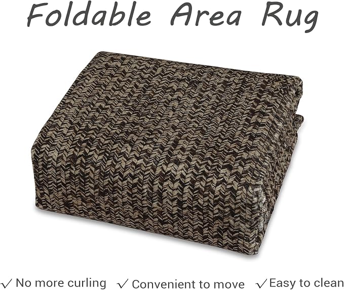 Printed Washable Area Rugs 4x6 Rug for Living Room Modern Rug for Bedroom Braided Pattern Non Slip Entryway Rug Soft Nursery Rugs Stain Resistant Carpet for Entrance Office 4'x6' Black/Brown