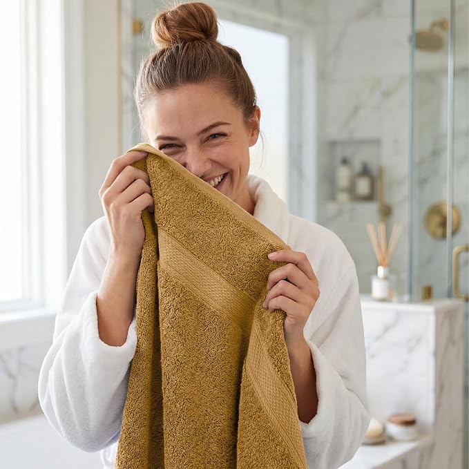 Superior Egyptian Cotton Plush & Absorbent, Bath Towel Set of 4, Gold | Quick Dry, Soft Luxury Towel Set, Bath Essentials for Bathroom, Guest Bath, Spa, 4 Piece Bath, Madeline Towels