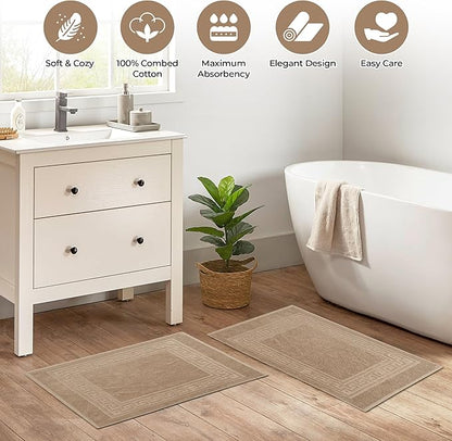 Superior Heavyweight Cotton Bath Mats, Bath Rugs For Bathroom Accessories, Washable Rug For Shower, Bath, Toilet, Modern Decor, No Backing, Luxury Hotel And Spa Quality, Set of 2, 22" x 35", Taupe
