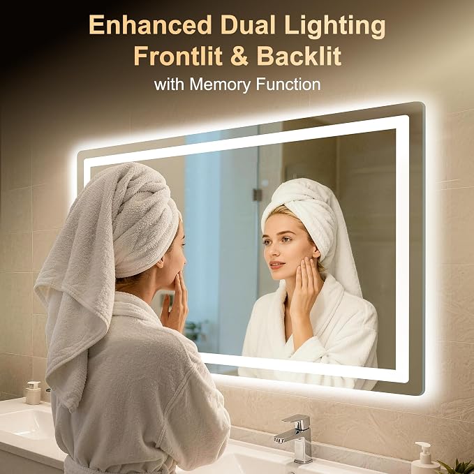 LED Bathroom Mirror, 45"x30" Bathroom Vanity Mirror with Lights | Smart Anti-Fog, Dimmable, 3 Color Modes, Backlit+Front Lit, Memory Function, HD Tempered Glass,Horizontal/Vertical,ETL Listed