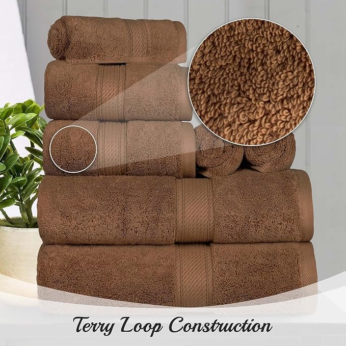 Superior Egyptian Cotton Ultra Plush & Absorbent, 10 Piece Set, Chocolate | Quick Dry, Soft Luxury Towel Set, Bath Essentials, Guest Bath, Spa, 2 Bath, 4 Hand, 4 Face Towels, Madeline Towels