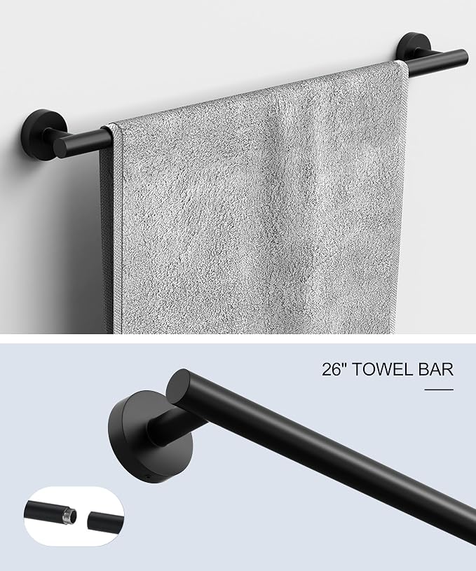 Matte Black Bathroom Hardware Accessories Set 6 Pcs | Round Towel Rack and Toilet Paper Holder Set SUS304 Stainless Steel Towel Bar Set Wall Mounted by HOMEMYSTIQUE