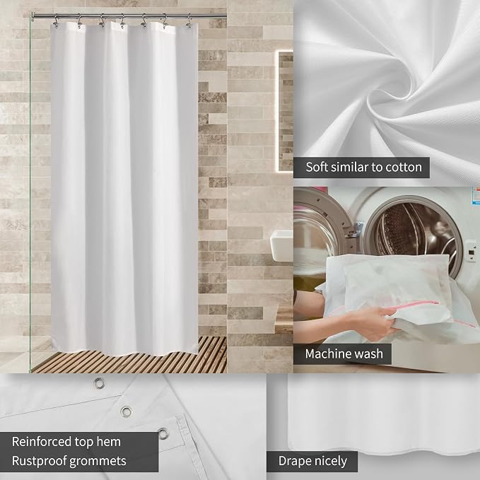 ALYVIA SPRING Stall Waterproof Fabric Shower Curtain or Liner White, 36x72 | 2 Magnets, Soft Cloth & Hotel Quality, Machine Washable, Light-Weight, Stall Size