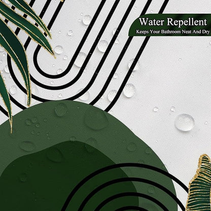 Mid Century Green Shower Curtain for Bathroom Boho Modern Abstract Plant Tropical Leaves Bathroom Curtain Set Geometric Arch Minimalist Waterproof Fabric Bath Decor 60x72 inch