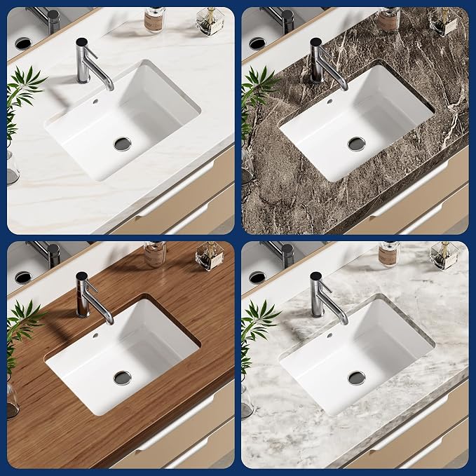 Enbol 17x12 inch Undermount Bathroom Sinks Rectangular White Porcelain Vessel Sink Modern Under Counter Lavatory Basin ECU1510