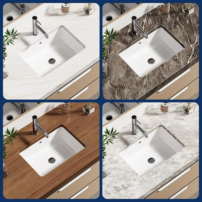 Enbol 17x12 inch Undermount Bathroom Sinks Rectangular White Porcelain Vessel Sink Modern Under Counter Lavatory Basin ECU1510