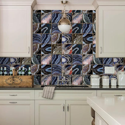 Alwayspon Vinyl Sticker Peel and Stick, Self-Adhesive Wall Tile Transfers Backsplash Sticker Decal for Kitchen Bathroom, 6x6inch/15x15cm 10Pcs, Dark Stone Stripes T047