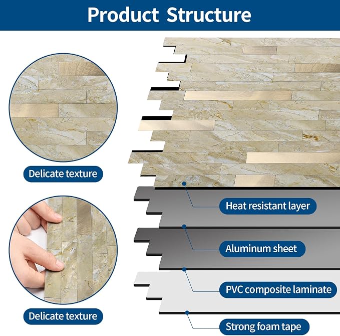Yipscazo 2026 New Upgrade Peel and Stick Backsplash, Stick on Backsplash Tiles for Kitchen, Bathroom, Fireplace (10 Sheets, Polished Beige Yellow)