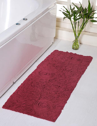 Home Weavers Bell Flower Collection 100% Cotton Tufted Bath Rugs, Extra Soft and Absorbent Bath Rugs, Non-Slip Bath Mats, Machine Washable, Bath Mats for Bathroom Floor and Tub, 21"x54" Runner, Red