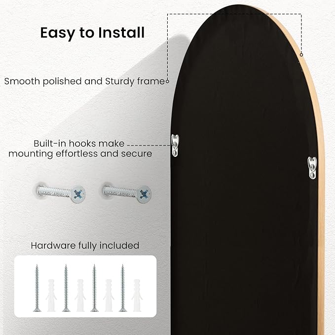 24"x36" Arch Wall Mirror for Wall, Wall Mounted Vanity Mirror for Bedroom, Wood Grain Finish Frame Mirror with Tempered Glass, Vintage Decorative for Bathroom, Entryway, Living Room, Natural