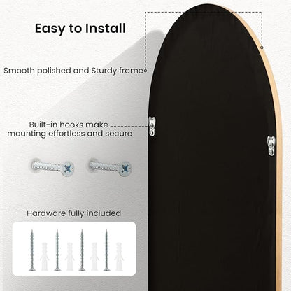 24"x36" Arch Wall Mirror for Wall, Wall Mounted Vanity Mirror for Bedroom, Wood Grain Finish Frame Mirror with Tempered Glass, Vintage Decorative for Bathroom, Entryway, Living Room, Natural